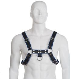LEATHER BODY - BLUE AND BLACK LEATHER HARNESS CHEST BULLDOG